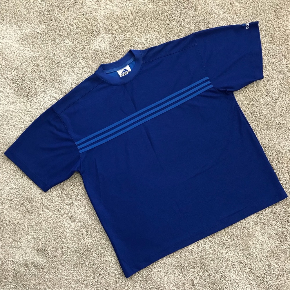 Adidas Blue Striped Short-Sleeve Jersey, Size XL